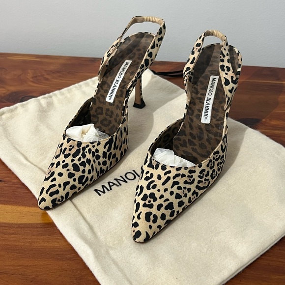 Vintage Manolo Blahnik Animal Print Slingback Heels - Picture 2 of 13